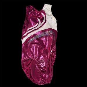 GK Elite Leotard Shimmer Rhinestones Gymnastics Child Large Magenta
